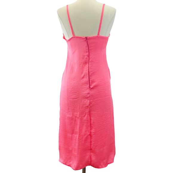 Livi by Olivia Rae Womens L Satin Slip Dress‎ Slit Neon Pink Strappy Barbiecore - Picture 3 of 12